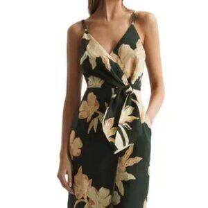 Green Floral Reiss Faux-Wrap Dress Size 12